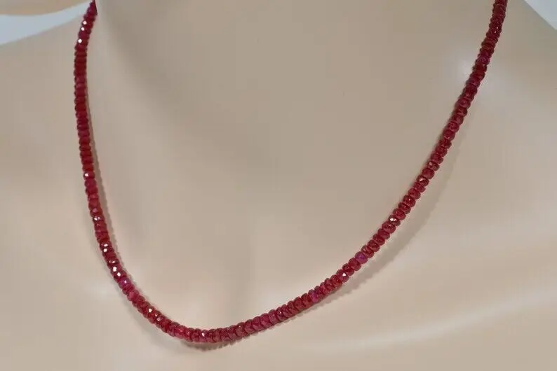 

Natural Red Ruby Round Faceted Beaded Necklace (2*4mm)