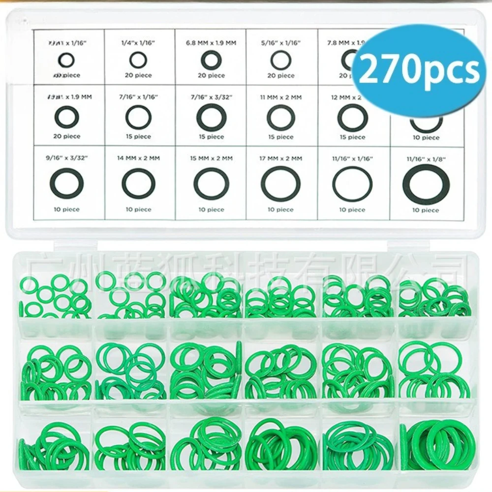 

270pcs Green O-ring Washer Box for Pipeline Gas Maintenance Waterproof Noil-proof and Heat-resis Tantrubber O-ring Gaskets Rings