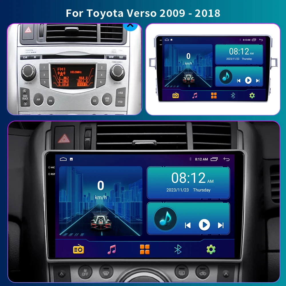 2 Din Android 13 For Toyota Verso R20 2009-2018 Car Radio Multimedia Video Player Navigation GPS Carplay Autoraido Stereo 4G DVD