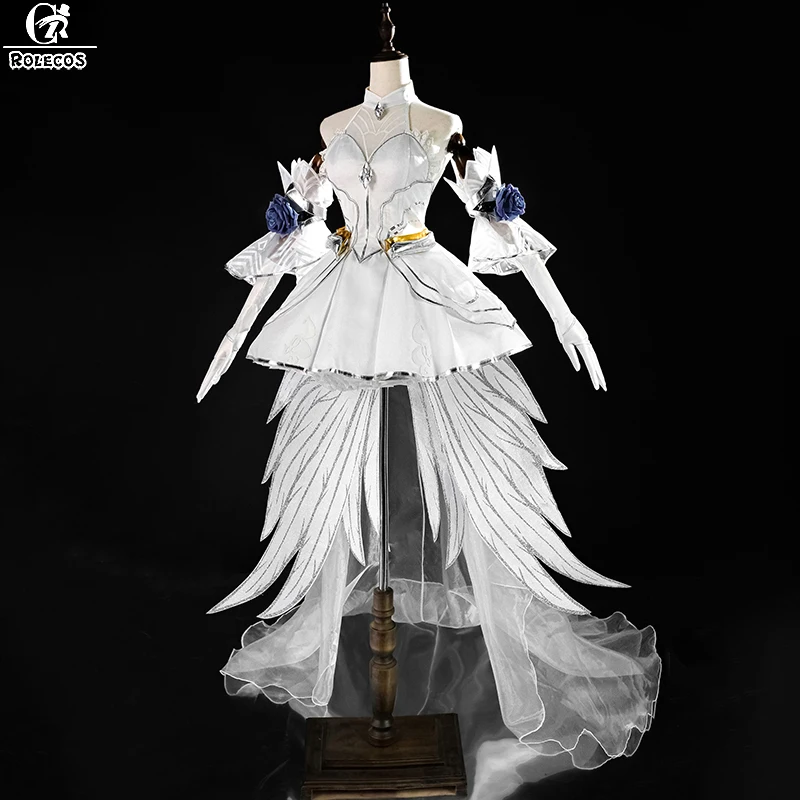 

ROLECOS Game LOL Crystal Rose lux Cosplay Costume Luxanna Lolita White Wedding Dress Women Halloween Party Uniform Wig