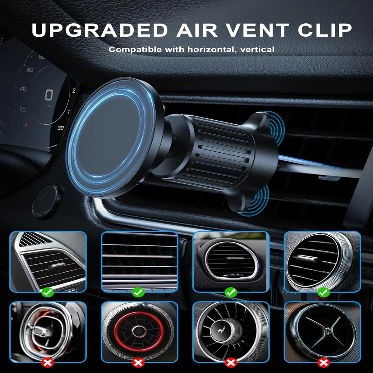 Magsafe Car Phone Holder,Powerful Magnetism Premium Quality Single-Hand Operation Metal Hook Magnetic Car Phone Mount image 5