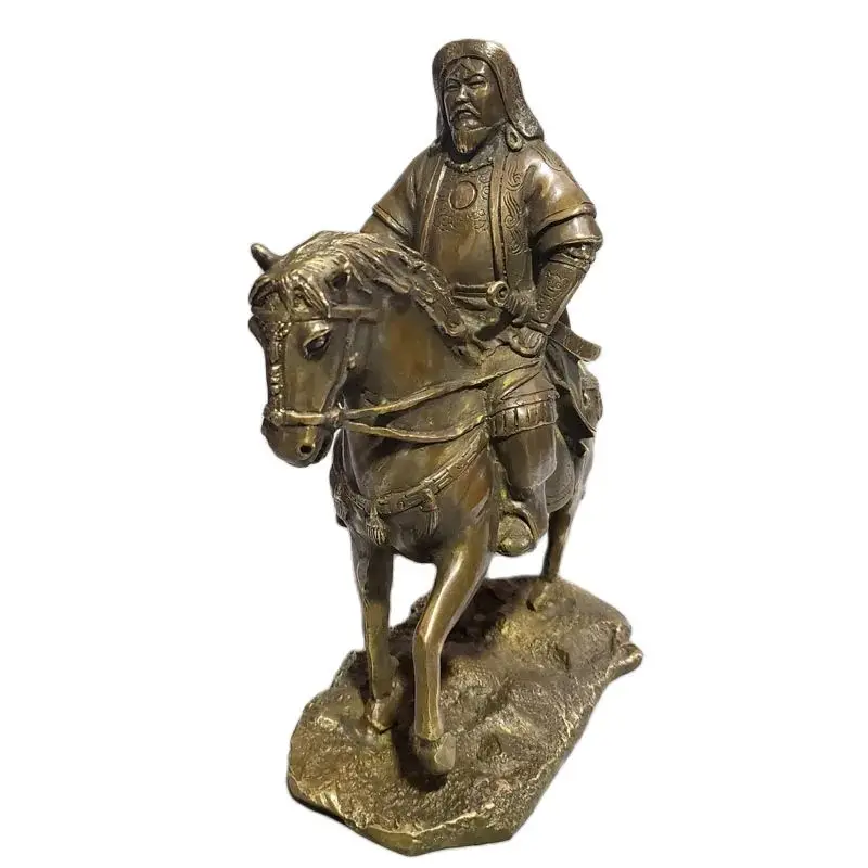 Chinese Bronze politician Military strategist Genghis Khan horse riding statue