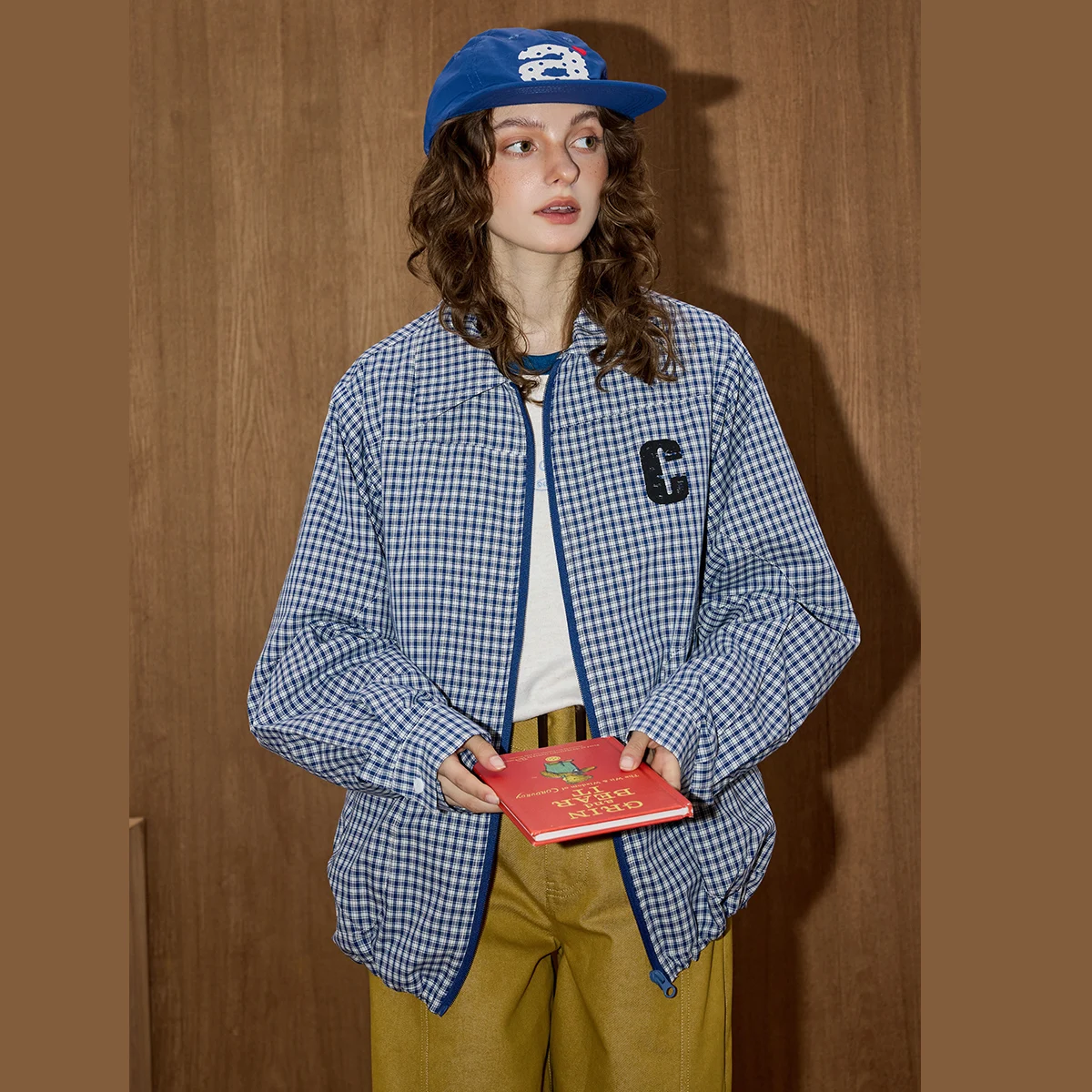 

Coolhut клетчатое женское пальто, осеннее негабаритное пальто с вышивкой и воротником-стойкой, повседневная уличная одежда в стиле гранж, верхняя одежда унисекс