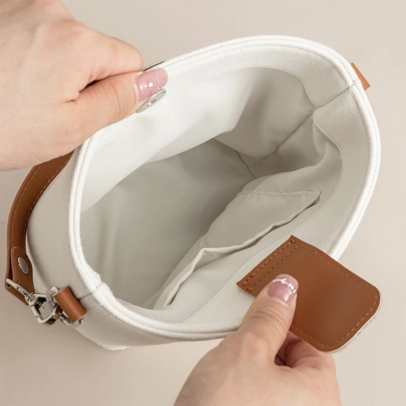 Women's Small Canvas Bucket Crossbody Bag Simple  Casual One-shoulder Bag 2024 Vintage Fashionable Purses and Handbags Female