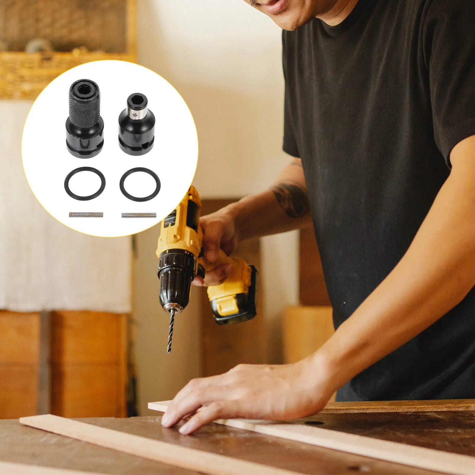 2Pcs Quick Release Impact Wrench Adapter Converts to Drill Chuck High-Quality Steel for Household Industrial Machinery Assembly
