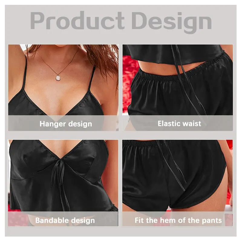 Summer Sexy Chemise Intimate Lingerie Female Suspender Shorts Pijamas Sleeveless Nightwear Pajamas Set