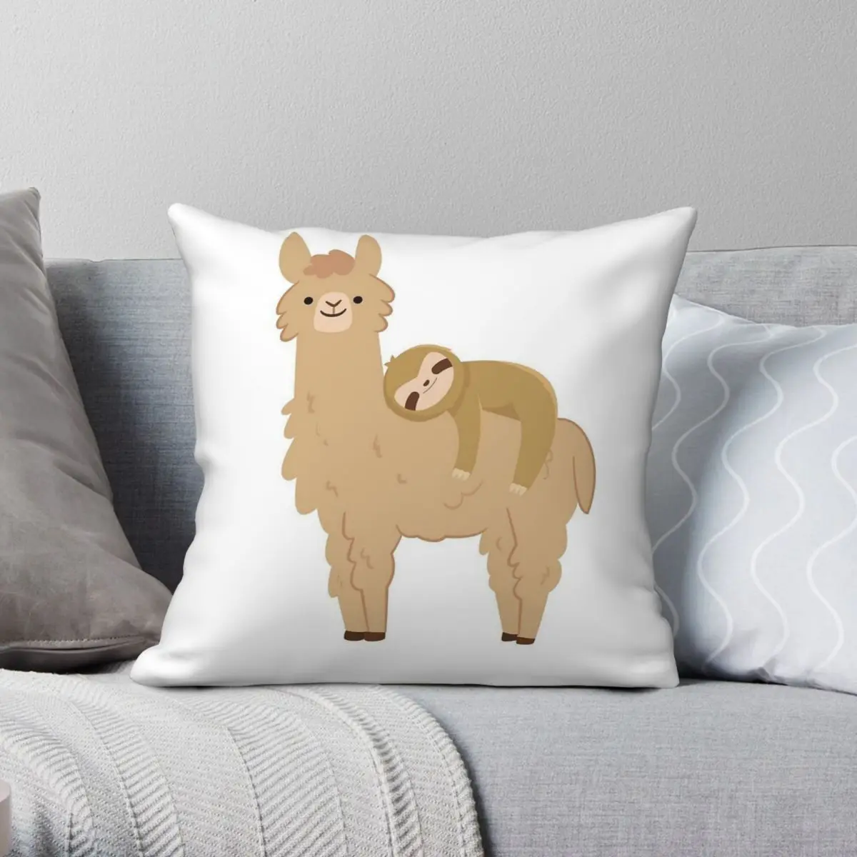 Adorable Sloth Relaxing On A Llama Square Pillowcase Polyester Linen Velvet Pattern Zip Decor Pillow Case Bed Cushion Cover