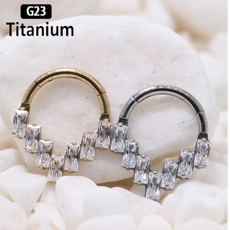 

1PC G23 Titanium Piercing CZ Septum Hoop Nose Ring Clicker Ear Cartilage Tragus Helix Conch Nipple Piercing Body Jewelry Earring