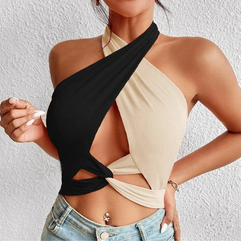 2024 Sexy Women Sleeveless Vest Short Crop Tops Y2k Summer Fashion Irregularity Crossover Hollow Out Tank Top Girl Slim Clothes