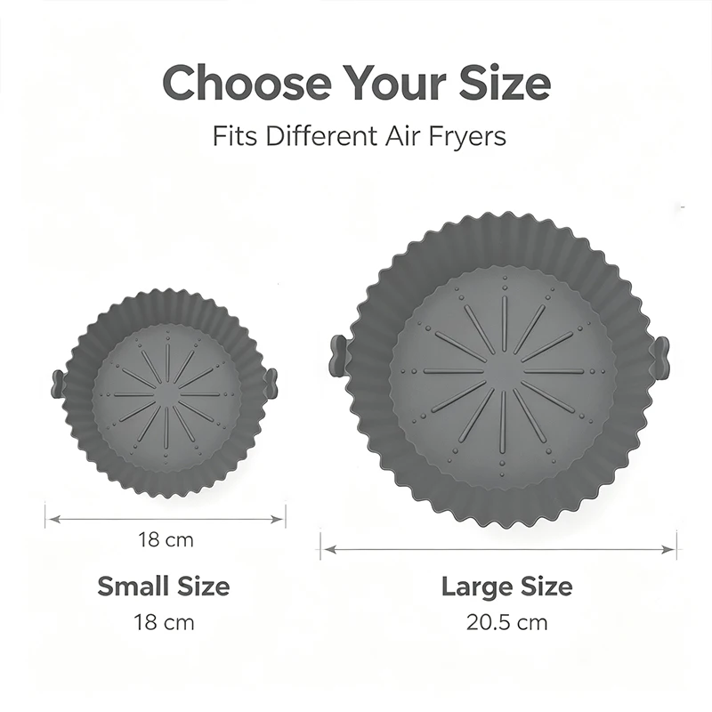 2pcs/set Reusable round Air Fryer Silicone Pot Liner with Anti-scorch Handles Non-stick Baking Tray Food Grade Accessory