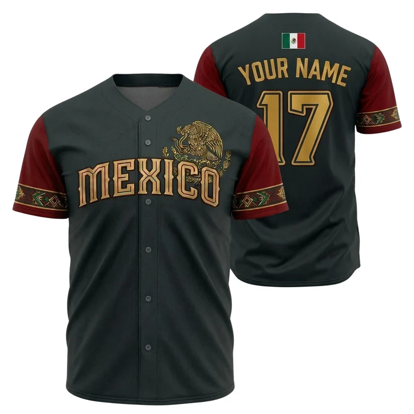 

Mexico Custom Baseball Jersey Personalized Name Number Patriotic Mexican Flag Emblem Unisex Sport Tops Wholesale Dropshipping