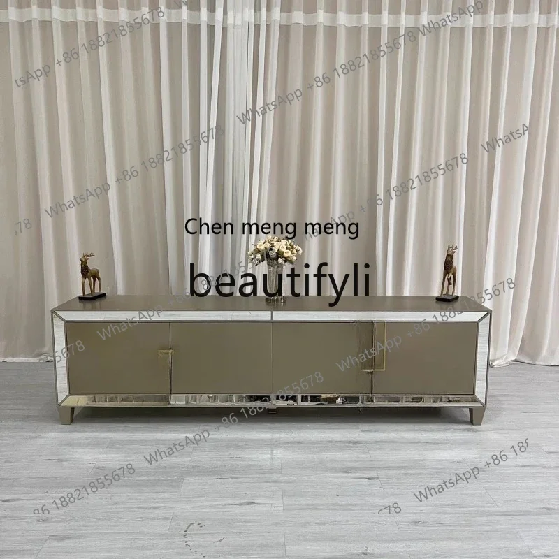 

G Golden light and shadow TV cabinet Modern light luxury solid wood metal mirror entrance cabinet