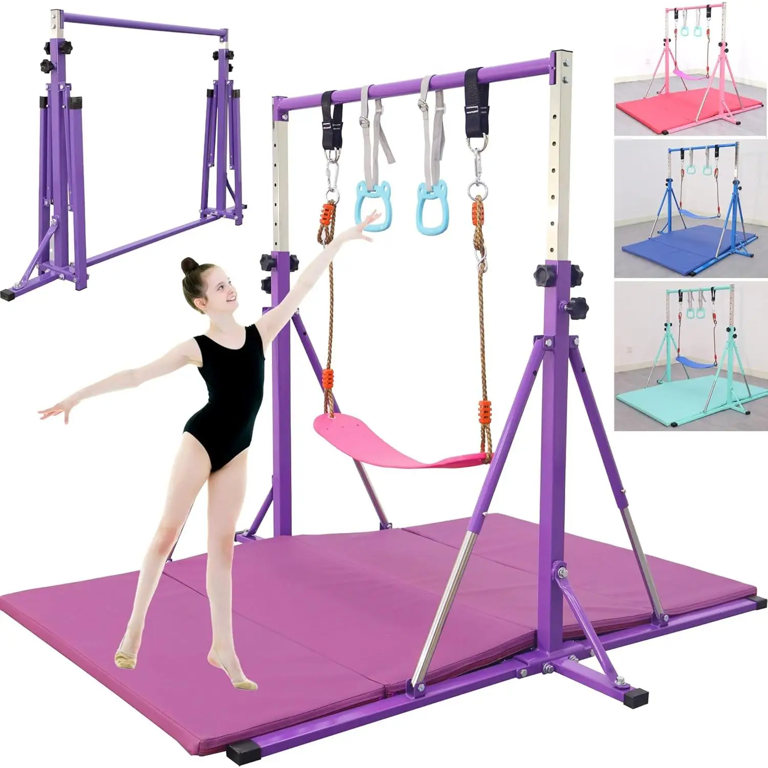 wFaltbare Gymnastikstange, 5 Fuß horizontale Stange, verstellbare Kinder-Trainingsstange für Kinder im Alter von 3–15 Jahren, Kinder-Gymnastikstange, dreieckig stabil