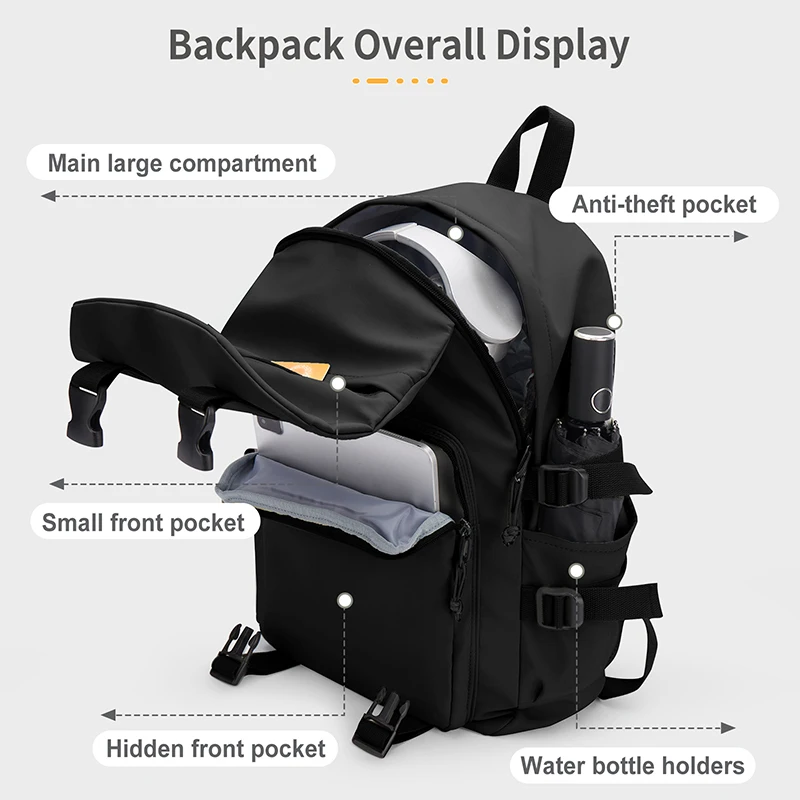 Likros School Bags for Boys Black Men Backpack Laptop Backpack, Lightweight Travel Rucksack Student Daypack Anti Theft Backpacks