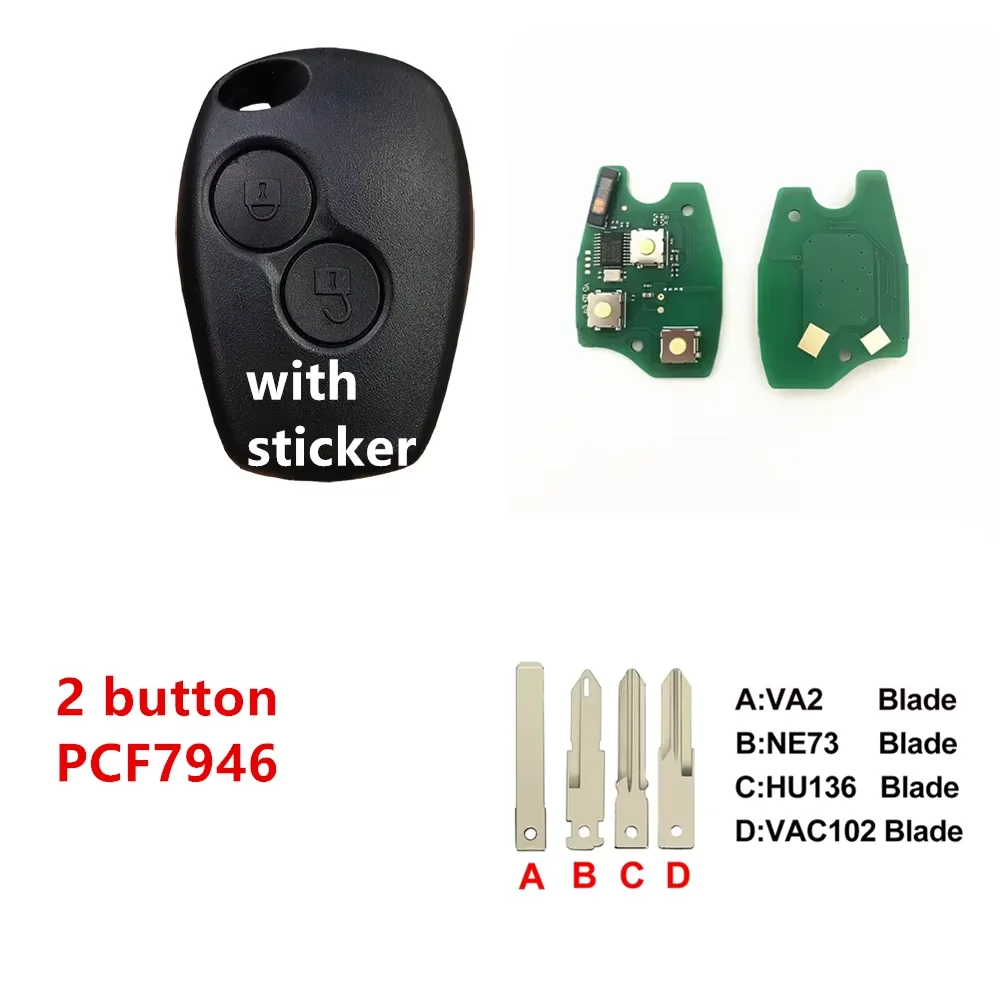 5pcs/lot 433MHz PCF7946 chip Remote Key 2/3 Buttons For Renault Duster Modus Clio 3 Twingo DACIA Logan Sandero Kangoo