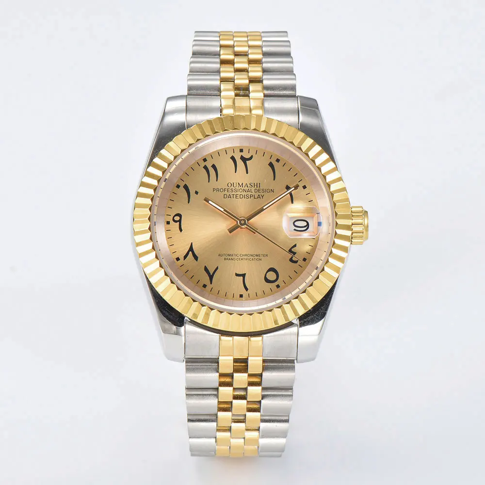 36 มม./39 มม.หรูหราที่กําหนดเองนาฬิกาผู้ชาย NH35 การเคลื่อนไหวอาหรับ dial NH35 นาฬิกา Sapphire Glass สายสแตนเลสนาฬิกาผู้ชาย