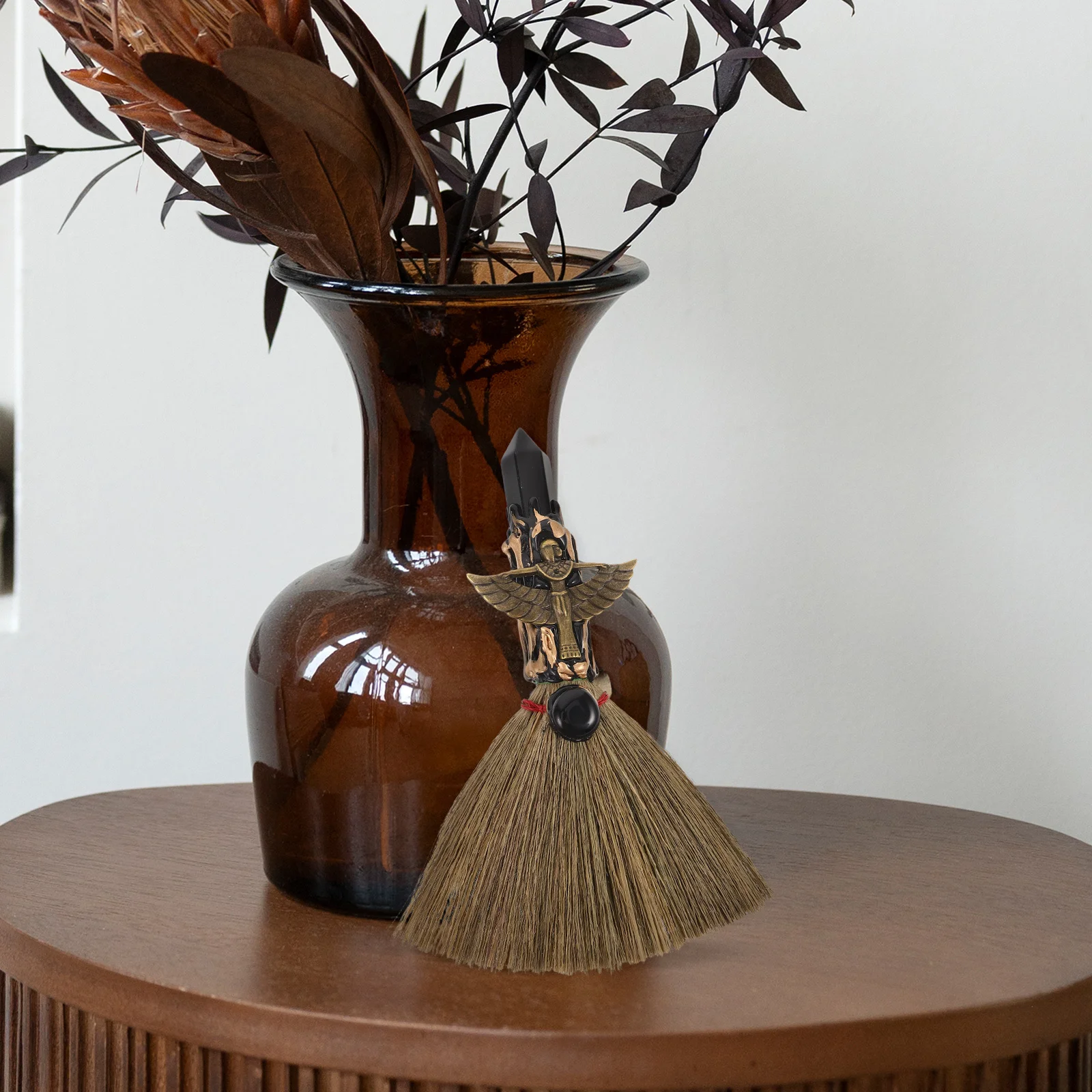 

Small Broom Natural Black Obsidian Crystal Handmade Mini Desktop Cleaning Tool For Table Dust Sweeping Witch Altar Decor