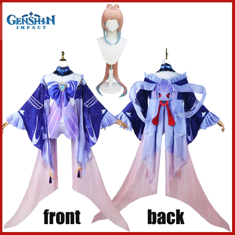 Game Genshin Impact Sangonomiya Kokomi Cosplay Costume Wig Dress with Back Decoration Sexy Outfit Full Set Halloween Party Gift