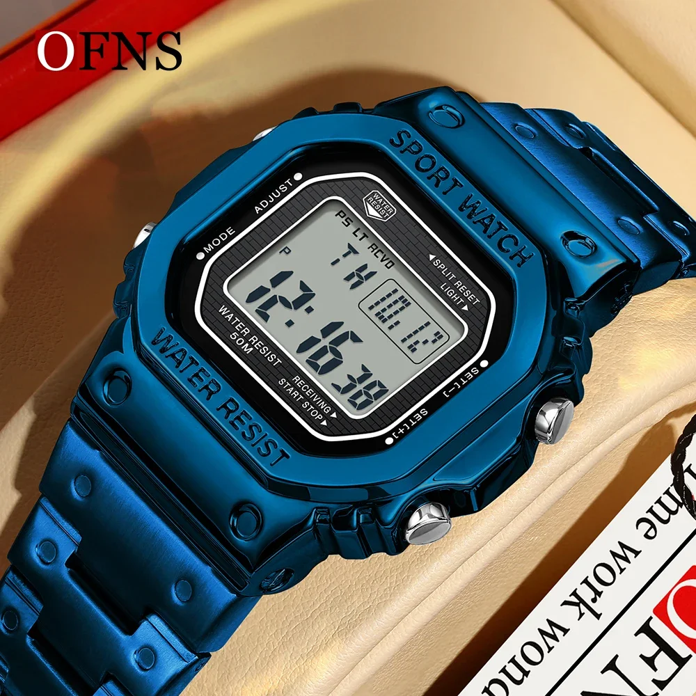 OFNS 2162 Fashion Men\'s Alarm Clock Multi functional Sports Watch Square Fashion Hand Light Waterproof Men\'s Electronic Watch