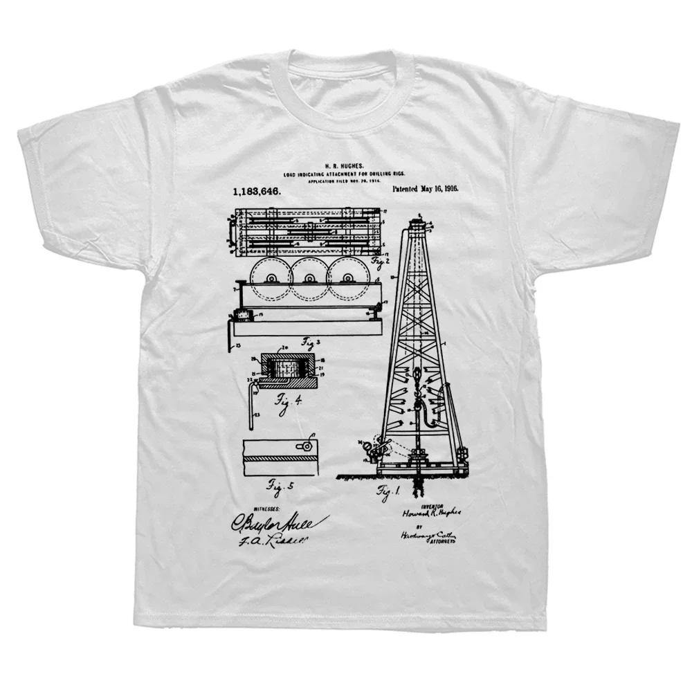 Cotton Short Sleeve Birthday Gifts Summer Style T-shirt Men Novelty Oil Drilling Rig Patent Oilfield Driller T Shirts Streetwear