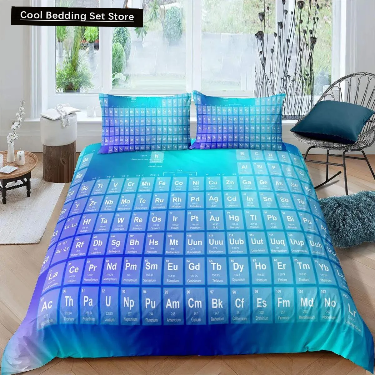 

Science Duvet Cover Periodic Table of Elements Bedding Sets Chemistry Lovers Learning Image Polyester Bedding Set Blue Purple