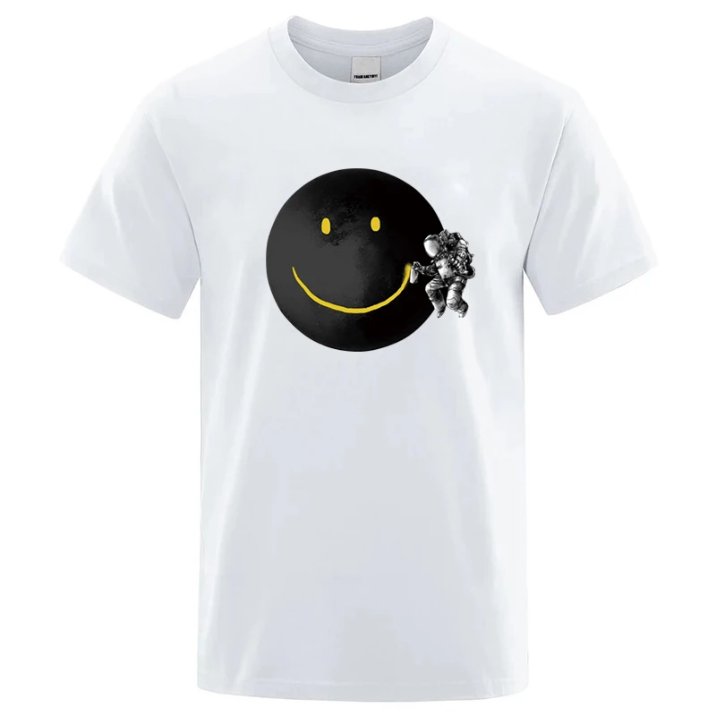 Men's T-shirt High Quality 100% Cotton Funny Spaceman Printing Casual Loose O-neck Men Short Sleeve T-shirt Male Hip Hop Tee Top view 4