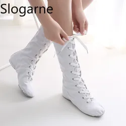 Women Canvas Jazz Boots Girls Dance Shoes Kids Stage Performance Shoes Soft Leather Sole Modern Jazz Show Ballroom Ballet Shoes
