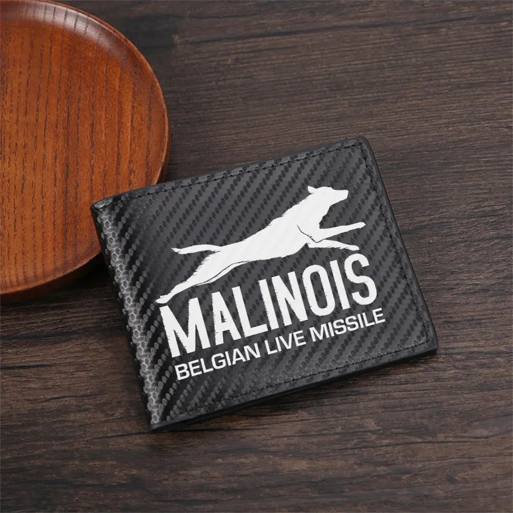 Dog silhouette,text: Malinois,Belgian missile Men's Wallets Simple Business Modern Stylish Printing Design Gifts For Father Boyf