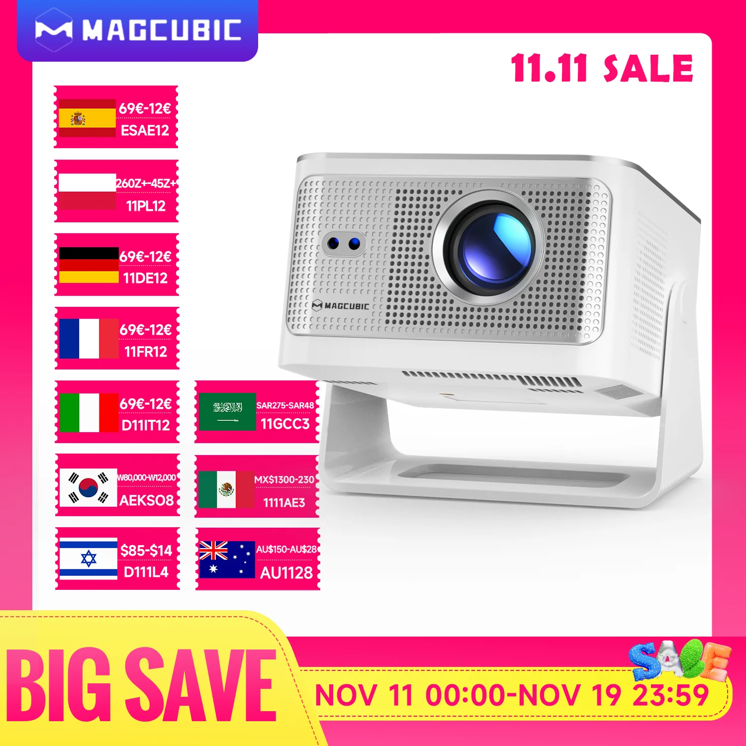 Magcubic ? projecteur Native1080P 900ANSI 8K Android14 Allwinner H726 HY350 Max, mise au point automatique, avec Wifi6 BT5.4, film Portable pour l'extrieur