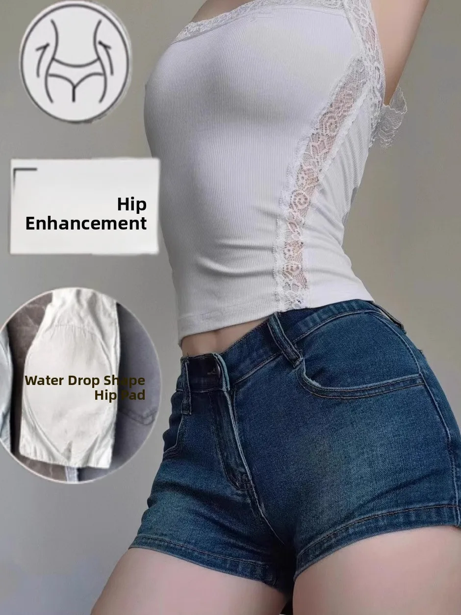 

American Retro Fitted Hip Denim Shorts Women Summer New Design Sexy Versatile Hot Pants Low Waist Straight Leg Tube Top