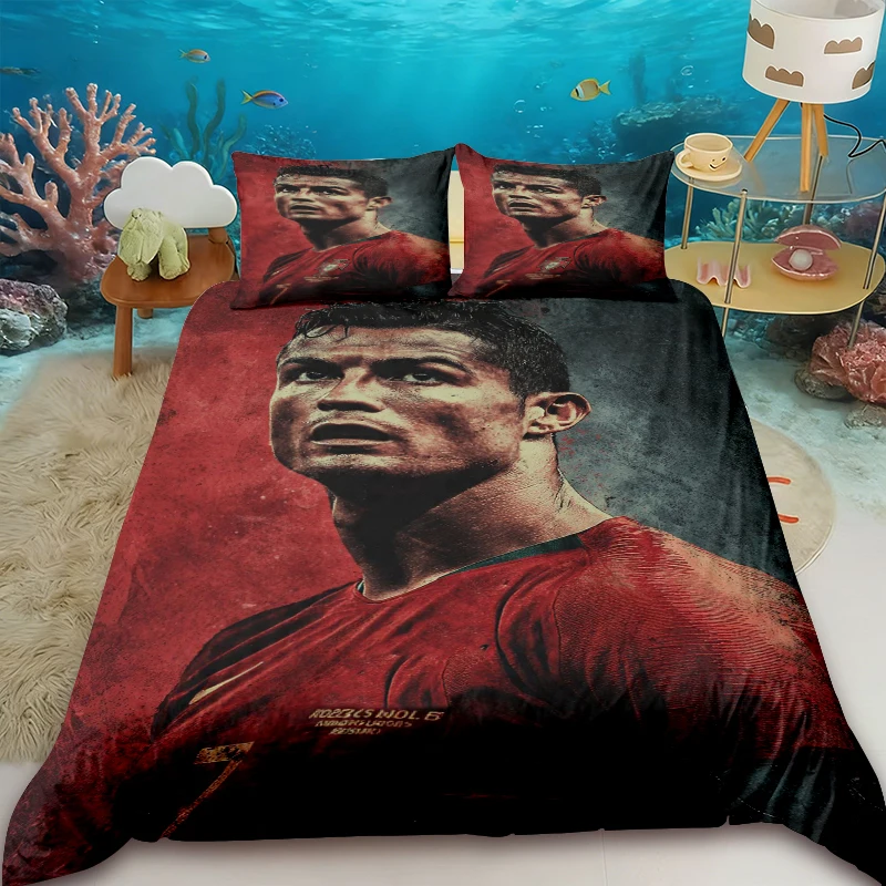 

C Ronaldo Football Star Three-Piece Duvet Cover Set Perfect Gift. 3D Printed Duvet Cover, Suitable for Teenagers, Children,