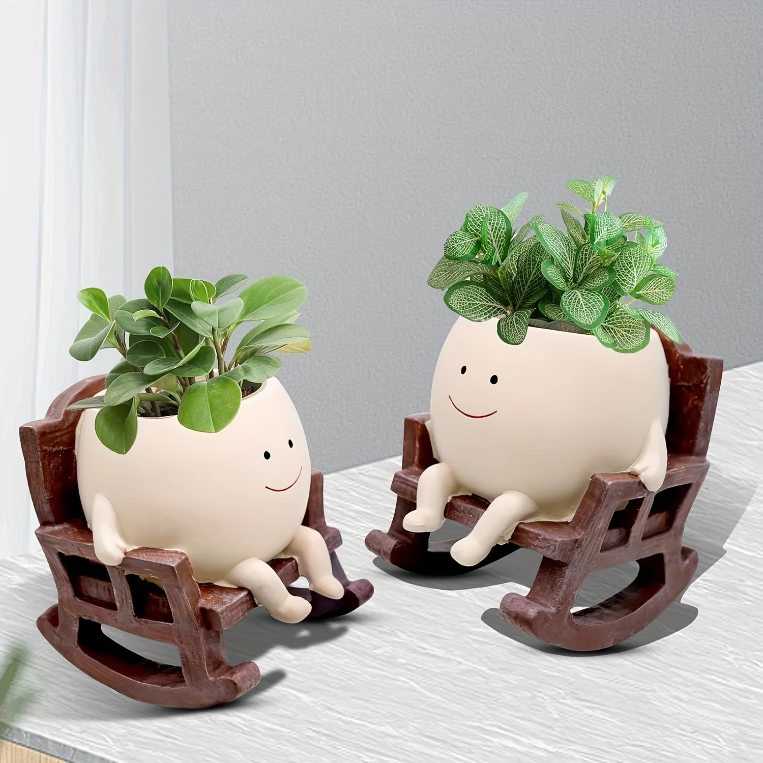 Mini Rocking Chair Flower Pot Resin Patio Decorative Succulent Planter Flower Garden Craft Ornament Ideal Home Gardening Decor