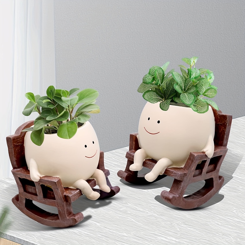  Mini Rocking Chair Flower Pot Resin Patio Decorative Succulent Planter Flower Garden Craft Ornament Ideal Home Gardening Decor 
