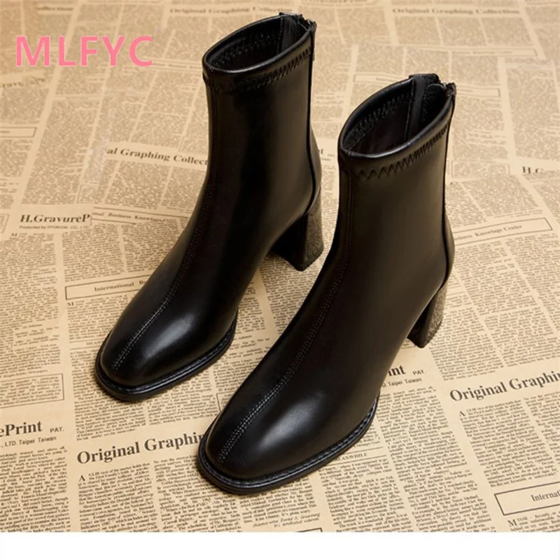 

French High Heel Slim Boots Women's 2023 New Autumn and Winter Fashion Network Red Single Boots Thick Heel Short Boots