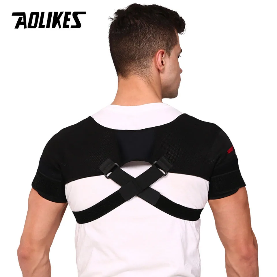 AOLIKES Double Shoulder Brace Adjustable Sports Shoulder Support Belt Back Pain Relief Double Bandage Cross Compression