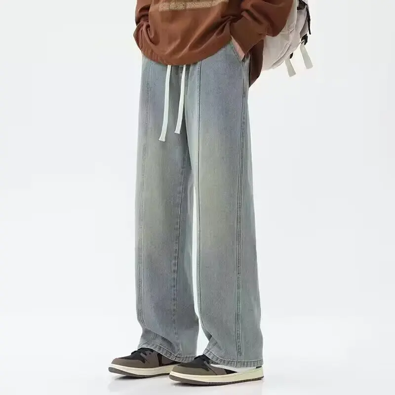 

Свободные прямые джинсы с завязками, повседневные весенние джинсы для мужчин и женщин, модные широкие брюки для студентов