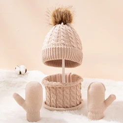 3PCS/Set Kid Winter Hat Scarf Mittens Set Toddler Knitted Girls Children Skin-Friendly Neck Warmer Boys Wool Outdoor Warm Gloves