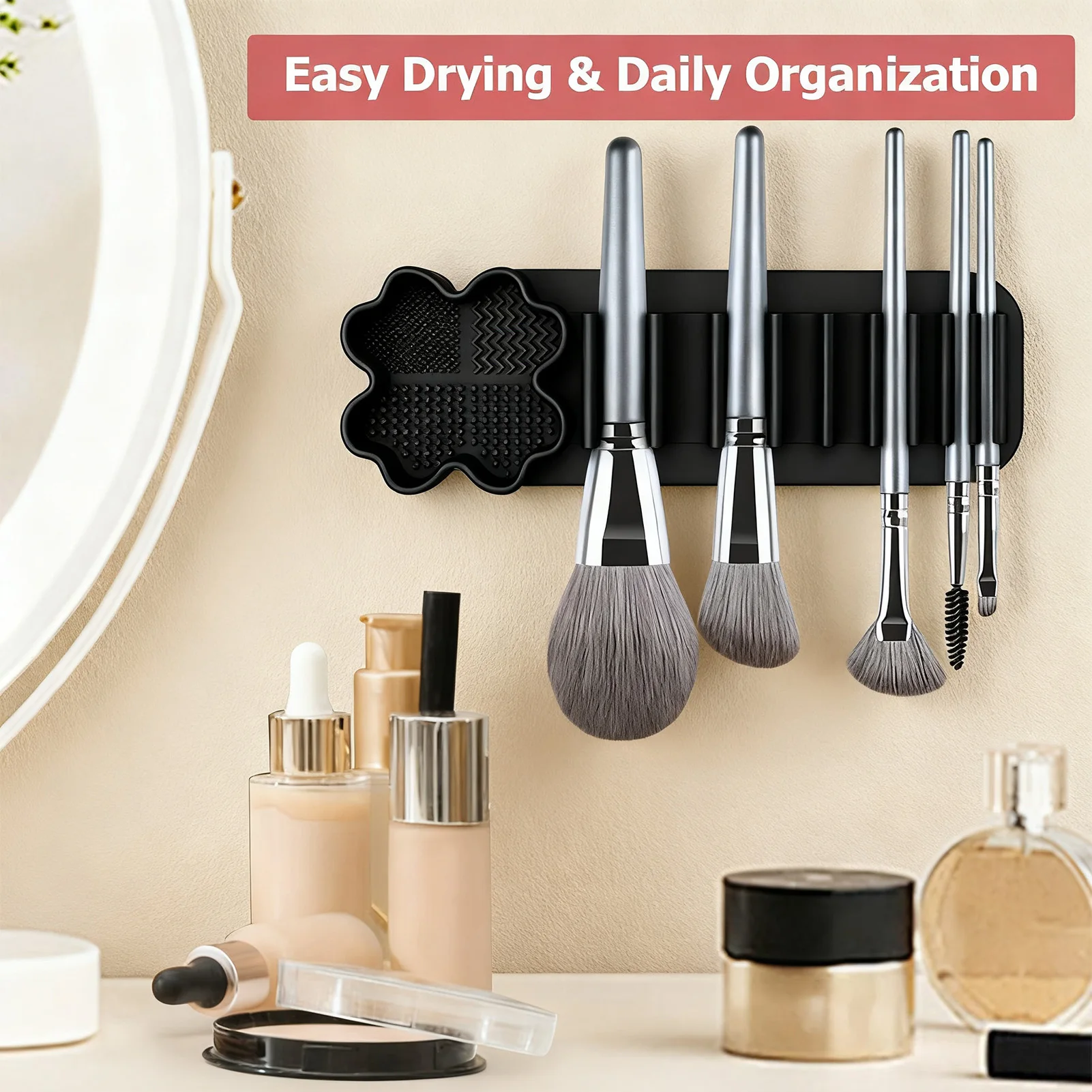 Zachte siliconen make-upborstels Wandgemonteerd droogrek Cosmetische penselen Cleaner Tool Ponsvrije hangende organizer voor schoonheidstool