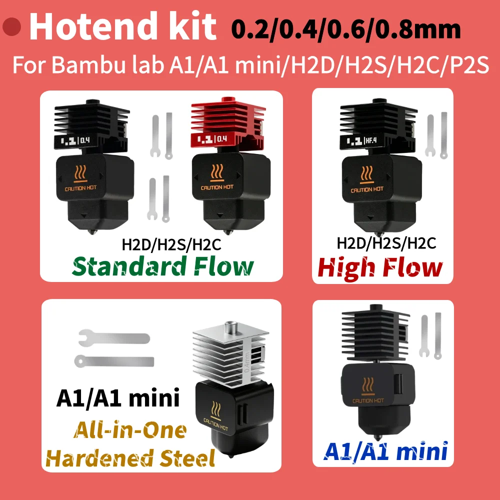 

For Bambu Lab H2D H2S P2S Hotend Assembly Hotend Kit 0.2 0.4 0.6 0.8MM Replaceable Nozzle For 3D printer Bambu Lab H2D A1 A1MIni