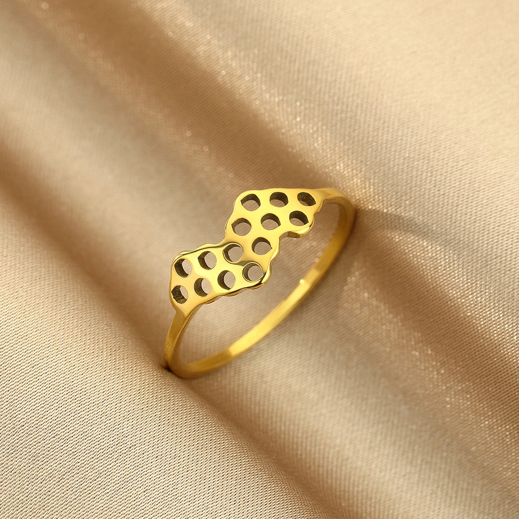 CHENGXUN Hexagon Ring Dainty Honeycomb Ring Stainless Steel Midi Stacking Delicate Minimalist Ring for Men and Women