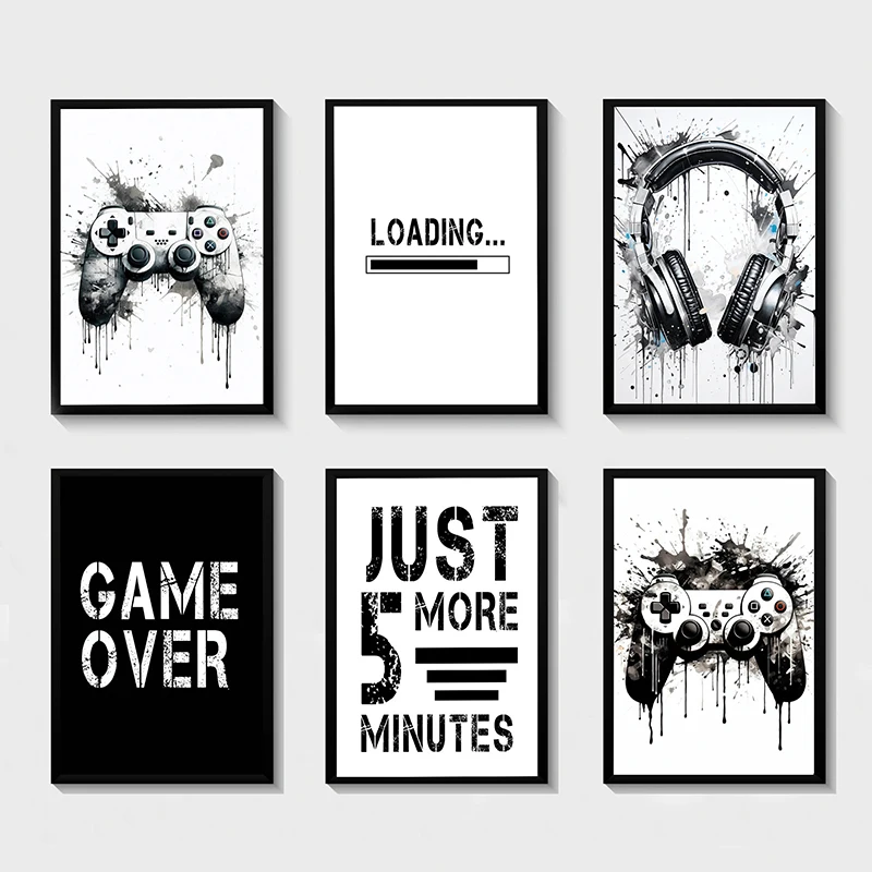 Schwarz Weiß Game Controller Wandkunst Poster und Drucke Leinwand Gemälde Wandbilder für Spielzimmer Dekor Gaming Spieler Geschenk