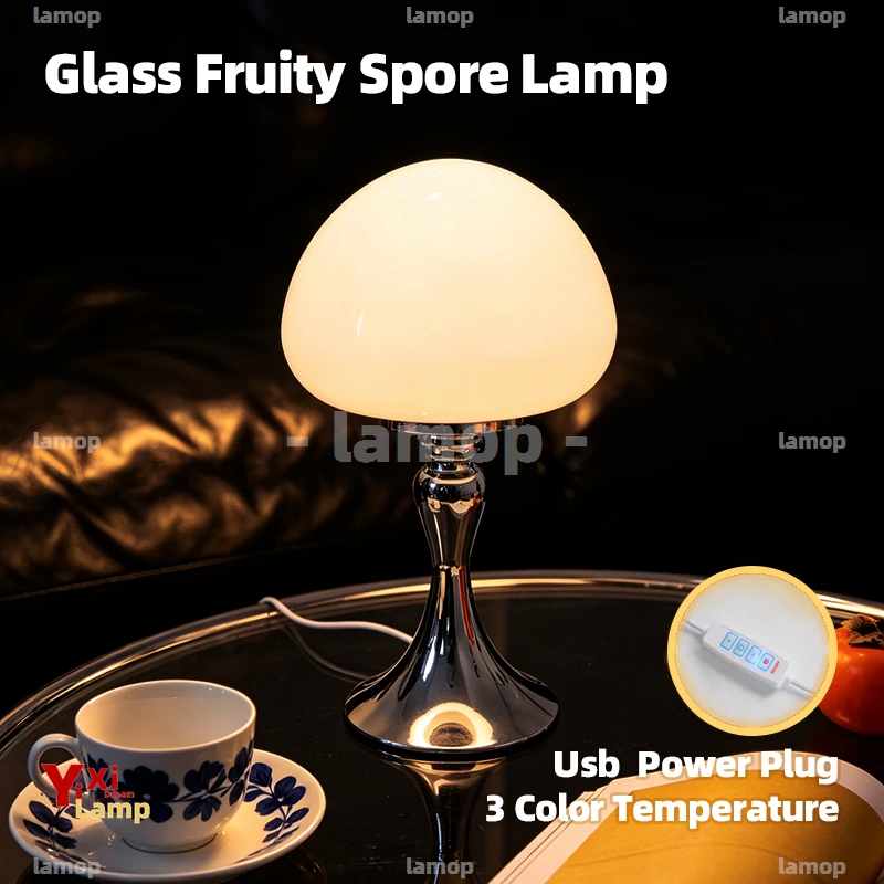 Murano Glass Mushroom Shape Table Lamp Gentle Ambient Glow Cream Style Light For Children Room Leisure Corner Interior