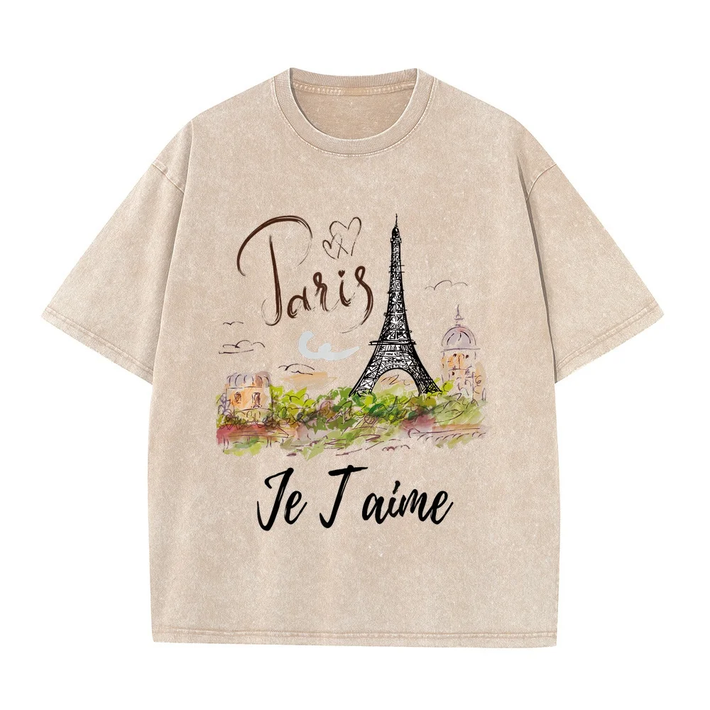 Cute Eiffel Tower Paris France Vintage French I Love T-Shirt Man Designer Clothes ملابس Tops New Arrival Goods Cotton T Shirt
