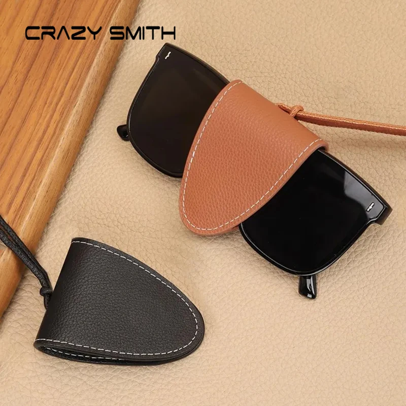 

CRAZYSMITH Genuine Leather Glasses Storage Bag Pendant Durable Bag Clip Multifunction Hanging Neck Pouch Magnetic Closure