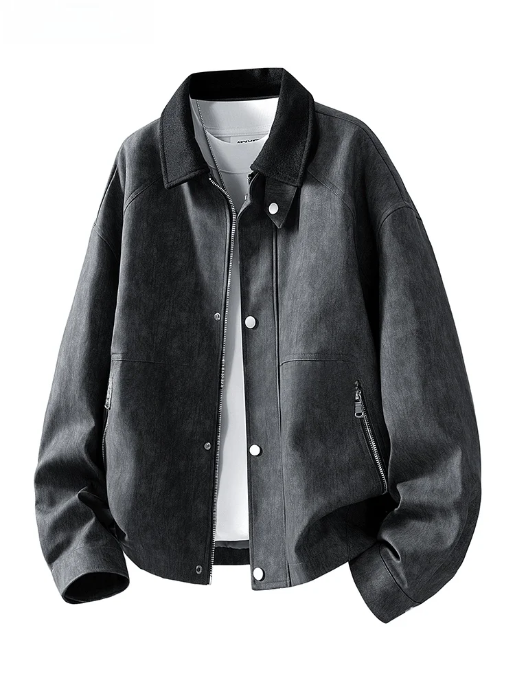 

American Retro Leather Jaet Men's Spring Autumn Faion Color Blo Motorcycle Clothes Long Sve Straight Cut PU Leather