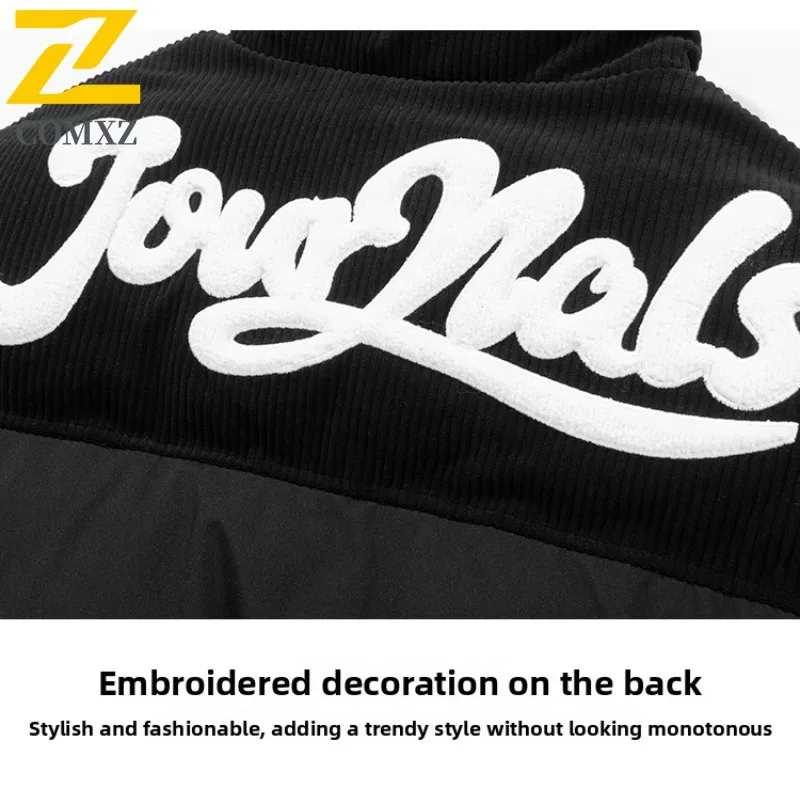 COMXZ 2025 Winter Fashion Stand Collar Loose Fit Color Block Cotton Jacket American style Windproof Warm Unisex Outdoor Coat