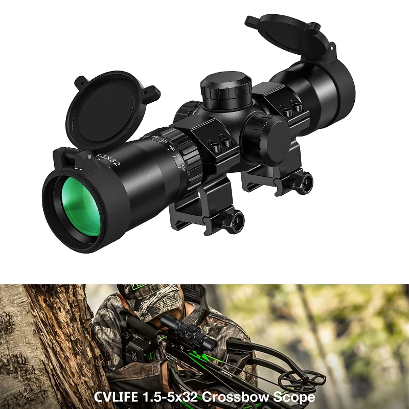 

CVLIFE 1.5-5x32 Crossbow Scope 20-100 Yards Etched Glass Ballistic Reticle Optic Sight for Hunting with Scope for 20mm Picatinny