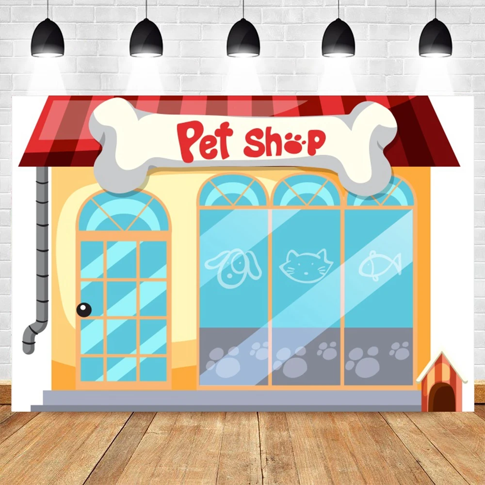 Pet Shop Theme Photography Backdrop Cartoon Cats Dogs Store Kids Birthday Party Decoration Photographic Background Photo Props