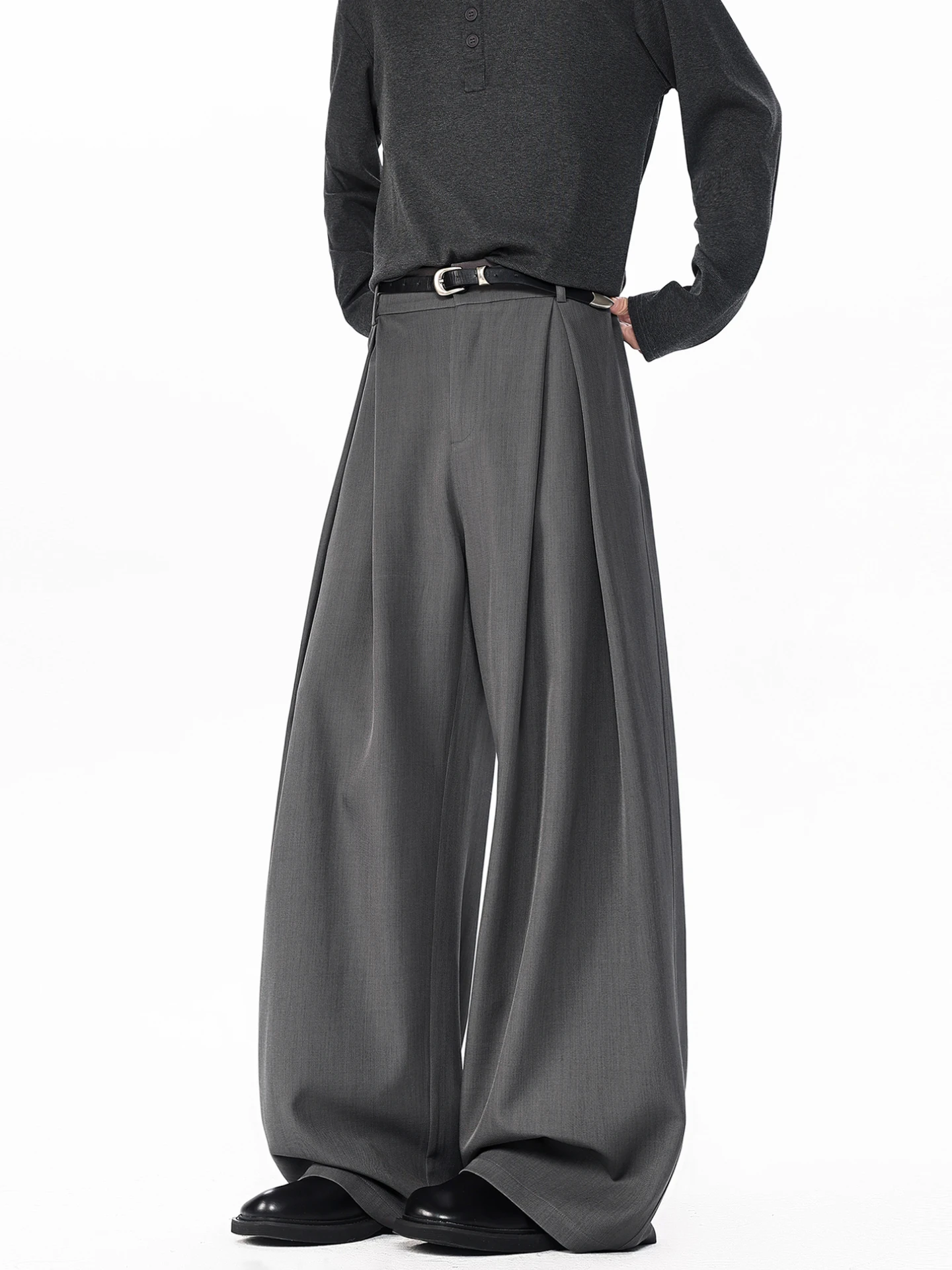 

Sensual Pure Color Men's Casual Wide Leg Pants Draped Knife Vintage Loose Fit Versatile Comfortable Spring Leisure Trousers