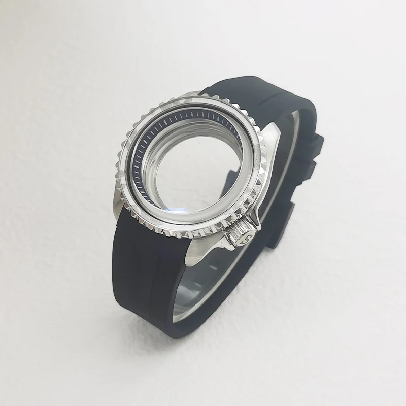 42mm Dome Sapphire Glass Case Installed Rubber 22mm Strap Fits NH35 NH36 4R 7S Movement 28.5mm Dial Bezel Insert Men Case Refit